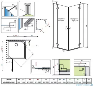 Radaway Essenza Black Kdd kabina 90x100cm szkło przejrzyste 1385060-54-01L/1385062-54-01R - Kabiny prysznicowe - miniaturka - grafika 2
