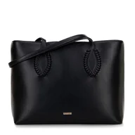 Torebki damskie - Damska shopperka ze skóry ekologicznej z plecionymi akcentami czarna - miniaturka - grafika 1