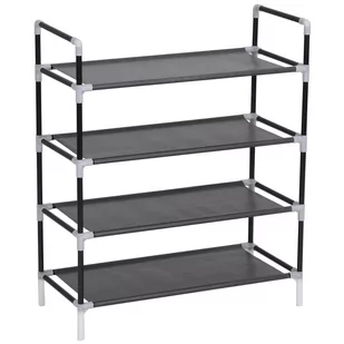 vidaXL Stojak na buty z 4 półkami, metal i włóknina, czarny - Szafki na buty - miniaturka - grafika 1