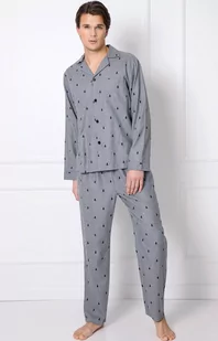 Aruelle bawełniana piżama męska zapinana na guzki z długim rękawem i długimi spodniami Elis Long, Kolor szary-wzór, Rozmiar S, Aruelle - Intymna - Piżamy męskie - miniaturka - grafika 1