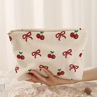 Inne - TEMU Modna, Elegancka Kosmetyczka z Nadrukiem Wiśniowej Kokardki - Lekka, Zapinana na Zamek Kosmetyczka z Podszewką do Podróży i Kosmetyków - miniaturka - grafika 1