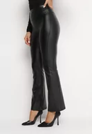Spodnie damskie - Czarne Spodnie Dzwony z Gumką w Pasie z Ekoskóry Arkani - miniaturka - grafika 1