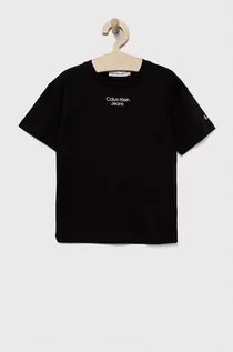 Koszulki dla dziewczynek - Calvin Klein Jeans t-shirt bawełniany dziecięcy kolor czarny z nadrukiem - grafika 1