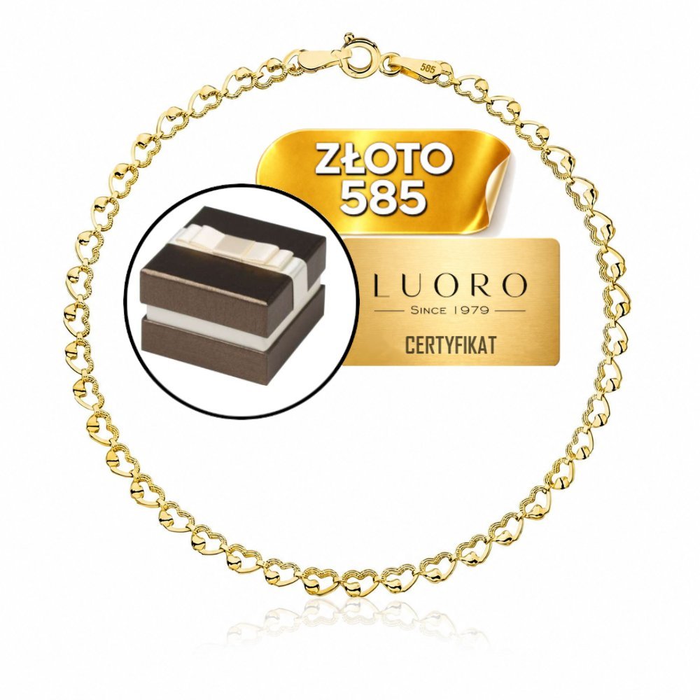 BRANSOLETKA ZŁOTA 585 14K SPLOT SERCA ŻÓŁTE ZŁOTO 18,5 CM ELEGANCKA