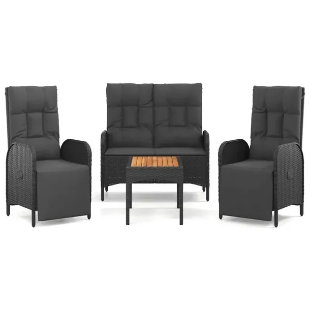 Zestaw mebli ogrodowych rattan PE czarny z 2 krzesłami i ławką 107x62,5x