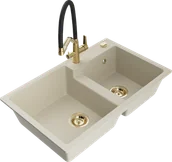 Zlewozmywaki z baterią - Mexen Tomas zlewozmywak granitowy 2-komorowy z baterią kuchenną Duo, beżowy - 6516-69-671701-57-G - miniaturka - grafika 1