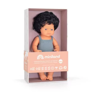 Lalka chłopiec Colourful Edition Miniland Doll - Europejczyk Czarne Kręcone Włosy 38cm - Lalki dla dziewczynek - miniaturka - grafika 1