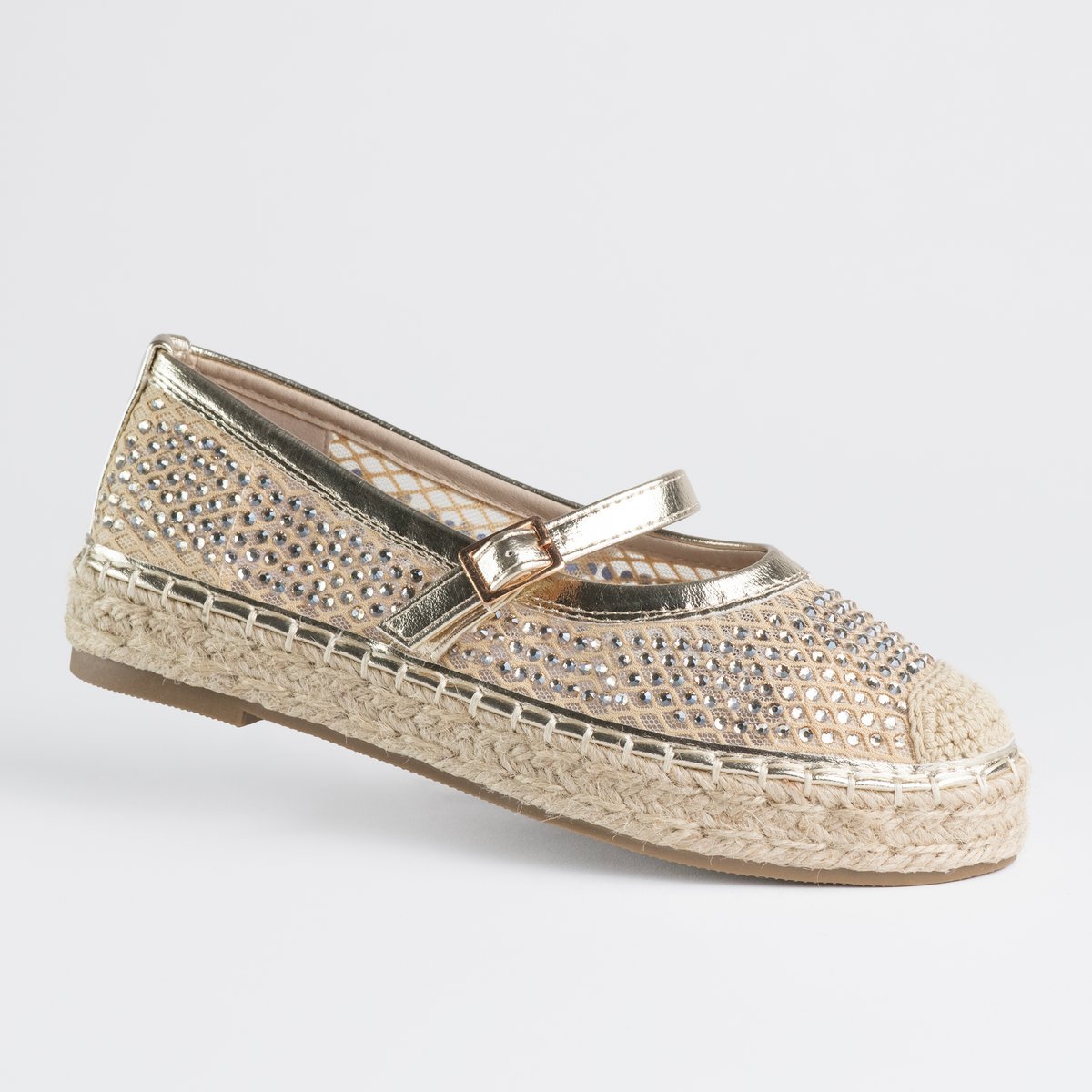 Espadryle damskie skóra GOODIN GD-FL6118 cyrkonie siatka lekkie złote 36