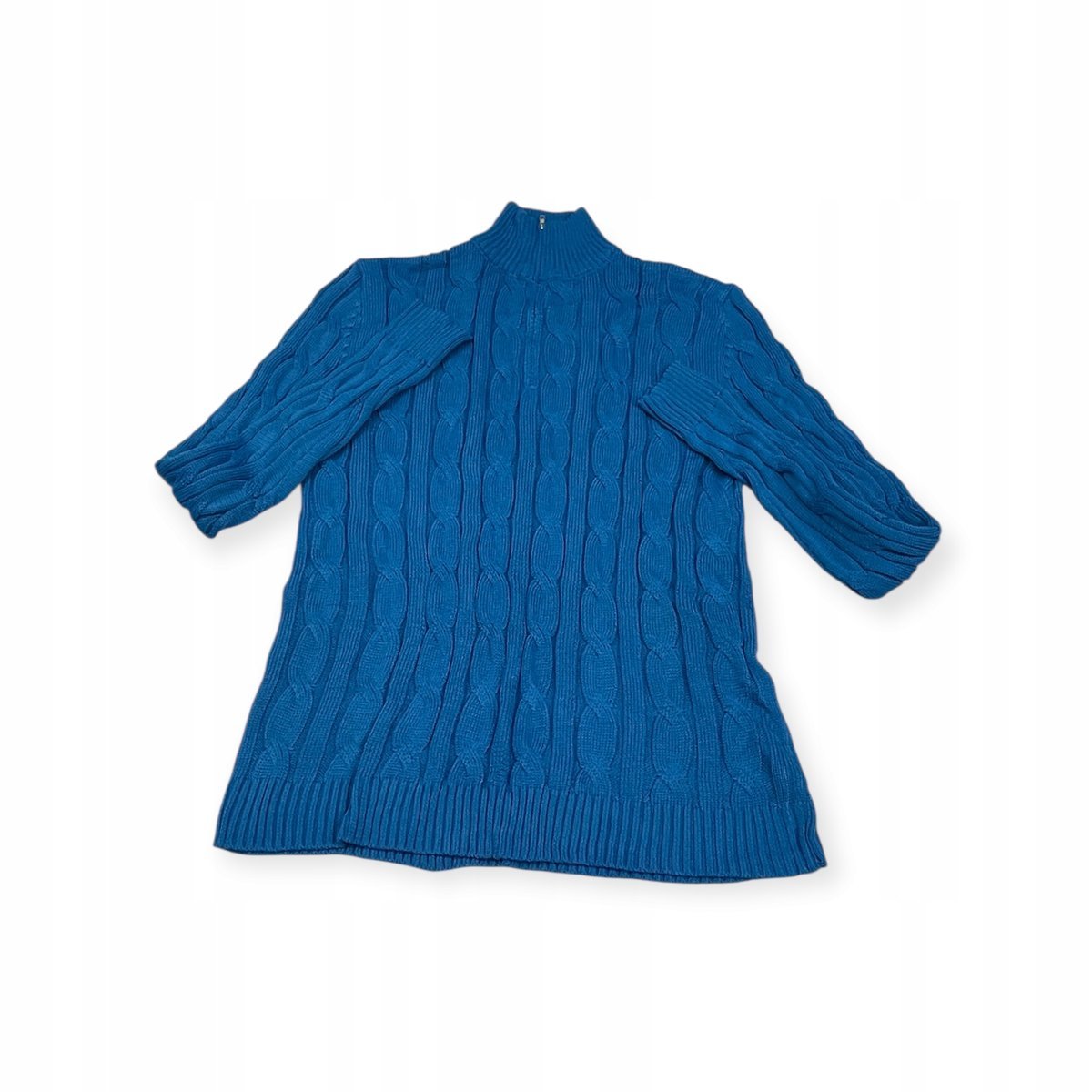 Sweter męski M Niebieski Golf z zamkiem Warkoczowy splot Old Money