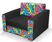 Łóżka dla dzieci i młodzieży - Czarny fotel z funkcją spania w kolorowe grafiti L5-H91 - miniaturka - grafika 1