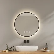 Lustra - EMKE Lustro łazienkowe okrągłe LED z oświetleniem ф60cm Czarne okrągłe lustro łazienkowe z funkcją przeciwmgielną, zegarem, temperaturą, ściemnianiem, funkcją pamięci - Neutralne światło 4300K - miniaturka - grafika 1
