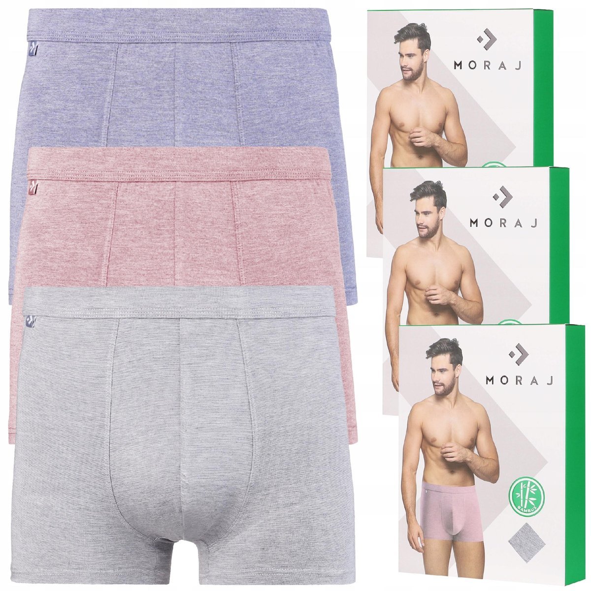 3x Bambusowe BOKSERKI MĘSKIE Premium Antybakteryjne 3 Pak MORAJ r. XL