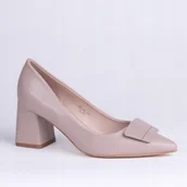 Czółenka - Czółenka damskie GOODIN GD-DO-227 skóra klasyczne aplikacja beż 38 - miniaturka - grafika 1