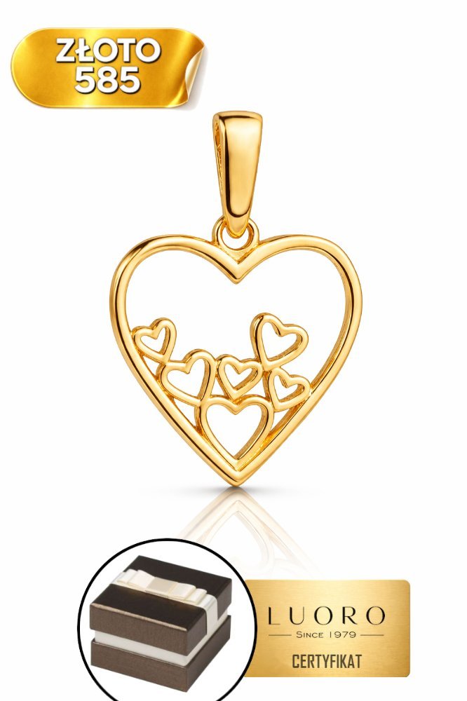 ZAWIESZKA ZŁOTA 585 14K SERCE SZEŚĆ SERDUSZEK 1,8 CM ELEGANCKA