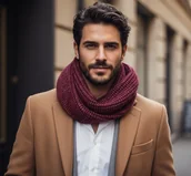 Apaszki i szaliki męskie - Komin Męski bordowy szal Wełniany Alpaka - miniaturka - grafika 1