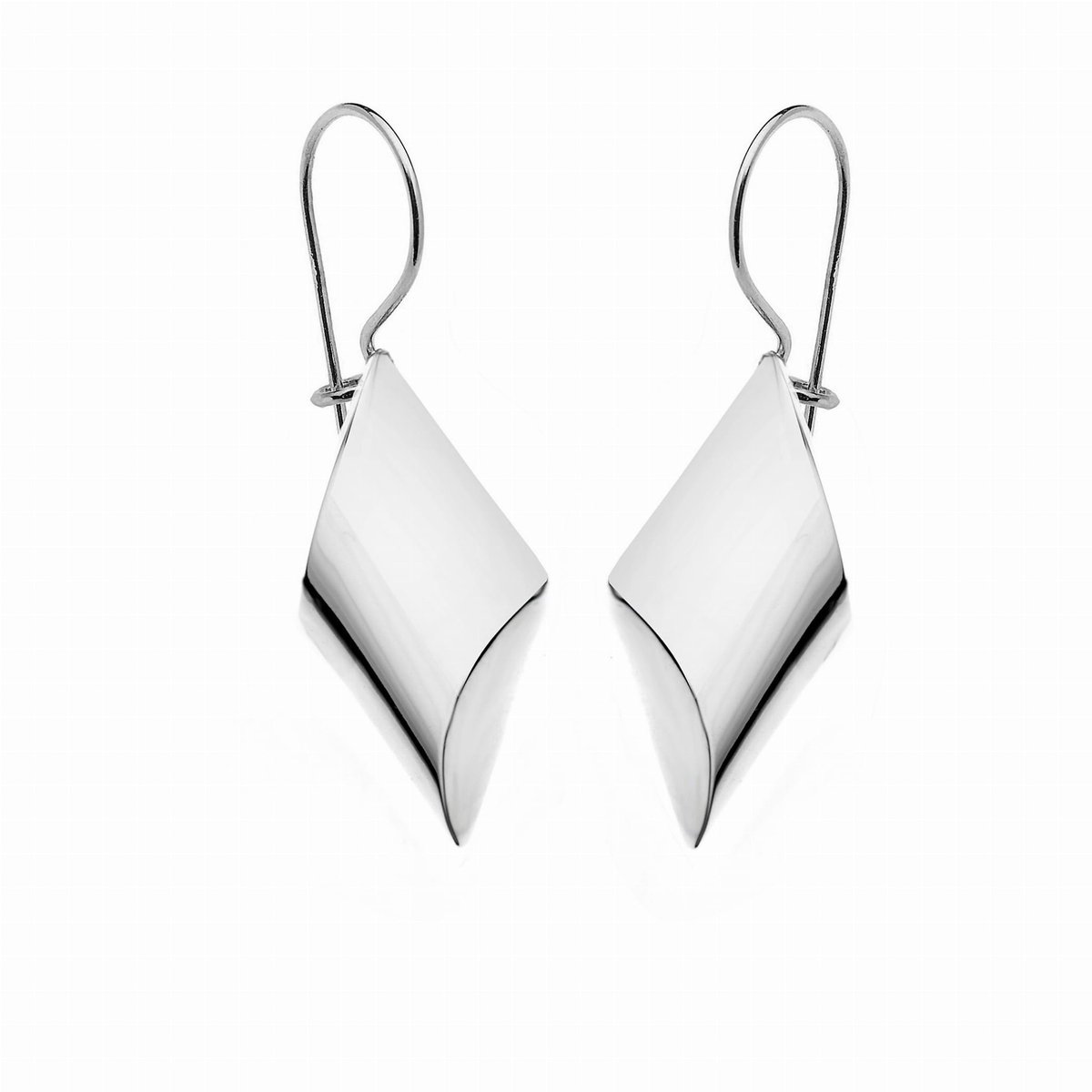 Srebrne kolczyki 925 gładkie błyszczące romby romb na biglu