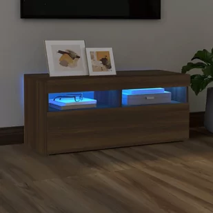 Lumarko Szafka pod TV z oświetleniem LED, brązowy dąb, 90x35x40 cm - Szafki RTV - miniaturka - grafika 1