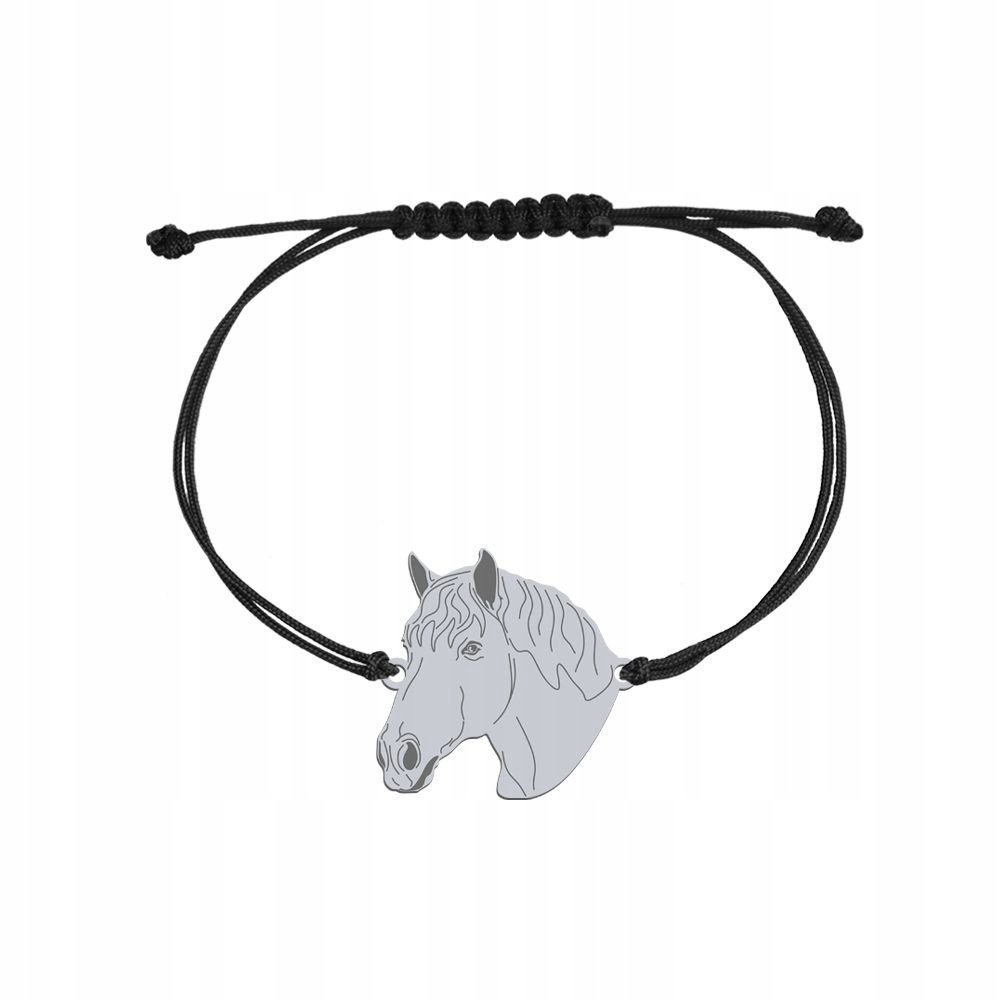 Bransoletka Srebrna Koń Perszeron 925 sznurek Prezent Biżuteria GRAWER