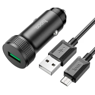 Ładowarka samochodowa 18W 1x USB QC3.0 + Kabel 1x USB - Micro USB Hoco Z49A czarna - Ładowarki samochodowe - miniaturka - grafika 1