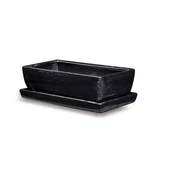 Donice - Donica ceramiczna Kaktusiarka Kwadrat Mały z podstawką J1432 29,5 x 13,5 cm czarny ze srebrem - miniaturka - grafika 1