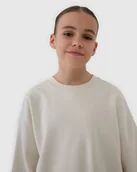 Bluzy dla dziewczynek - 4F Bluza dresowa nierozpinana bez kaptura dziewczęca - beżowa 122 (6-7 lat) - miniaturka - grafika 1