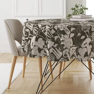 Obrus okrągły AUTUMN wzór AT13 | grzyby na ciemnobrązowym tle średnica 120 cm - Obrusy i serwetki - miniaturka - grafika 1