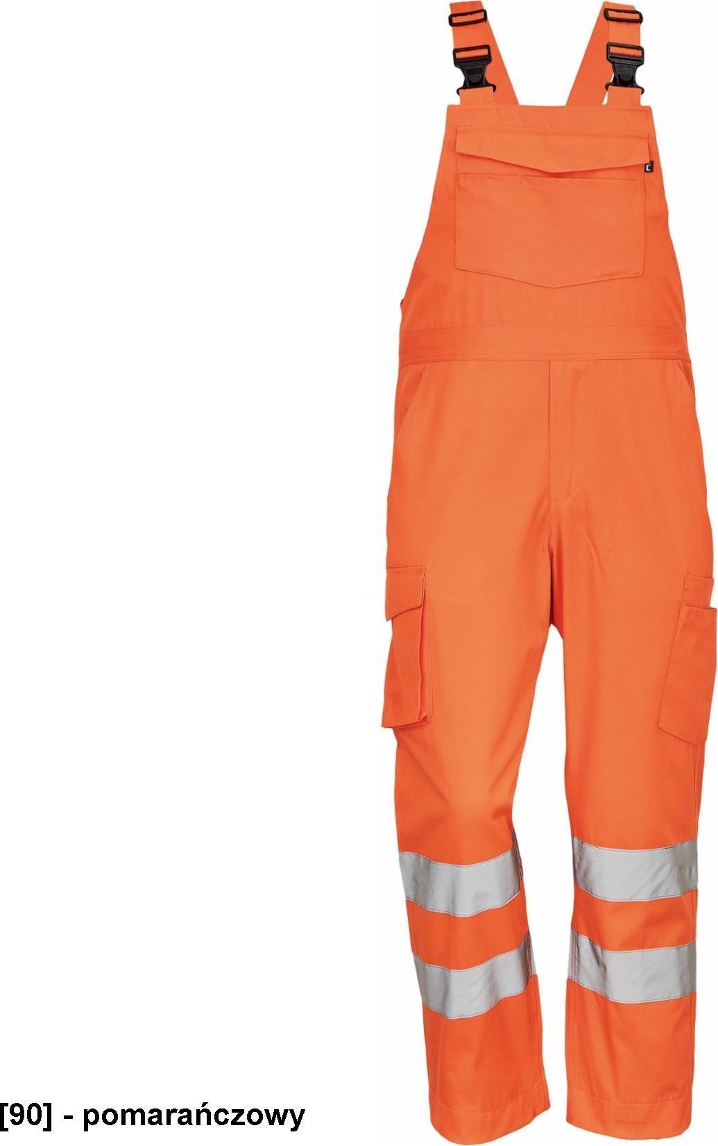 CERVA GANDIA HV spodnie ogrodniczki z taśmami odblaskowymi posiadające elastyczne szelki z plastikowymi klamrami - pomarańczowy 60
