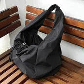 Torebki damskie - TEMU Sportowa Torba na Ramię z Nylonu dla Kobiet z Regulowanym Zamknięciem Sznurkiem - Przestronna Czarna Torebka na Siłownię, Wytrzymała Podszewka - miniaturka - grafika 1