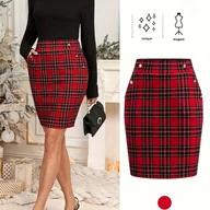 Spódnice - TEMU Spódnica A-Line dla Kobiet - Czerwona i Kratka, Spódnica Ołówkowa Idealna na Święta, Biuro i Imprezy - Elastyczna Spódnica z Siluetą A-Line, - miniaturka - grafika 1