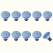 Inne - TEMU 10 szt. Niebiesko-białe Porcelanowe Ceramiczne Gałki do Szafek, Wykończenie w Stylu Szczotkowanego Metalu, Uchwyty do Szafek Kuchennych z - miniaturka - grafika 1