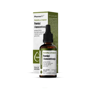 Pharmovit Ekstrakty w kroplach Pamięć i koncentracja 30 ml 99C7-80569 - Układ nerwowy - miniaturka - grafika 1