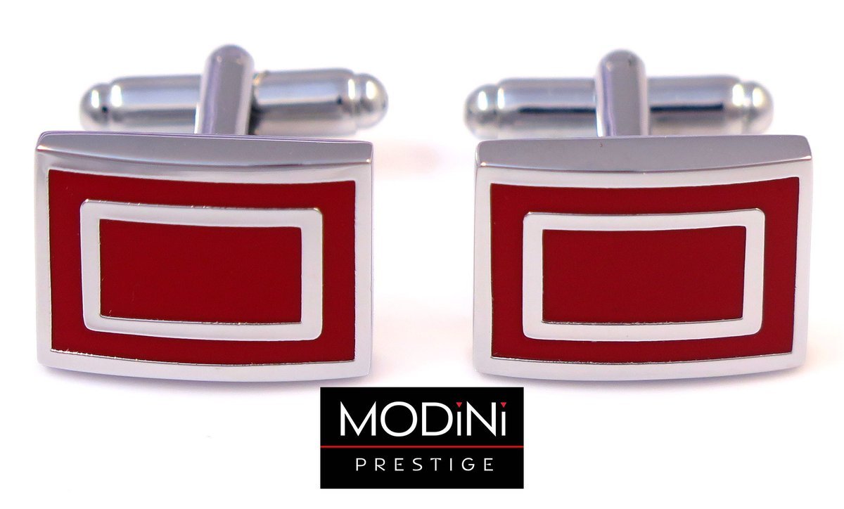 Srebrno-czerwone spinki do mankietów - prostokąty N3