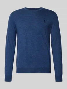 Sweter z dzianiny z wyhaftowanym logo - Swetry męskie - miniaturka - grafika 1