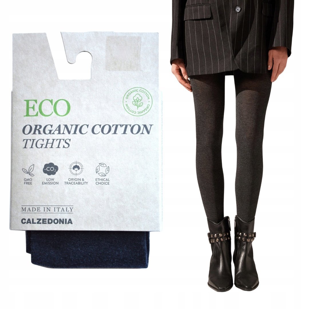 Rajstopy Calzedonia ECO ORGANIC matowe ciemnoszare bawełniane kryjące L / 4