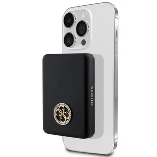 Guess Powerbank indukcyjny 5W GUPBM3AL4DMK 3000mAh czarny/black MagSafe 4G Strassed Metal Logo - Powerbanki - miniaturka - grafika 1