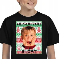 Moda i Uroda OUTLET - 128 KEVIN SAM W DOMU KOSZULKA ŚWIĄTECZNA CZARNA - miniaturka - grafika 1