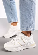 Sneakersy damskie - Białe Sneakersy na Ozdobnej Podeszwie ze Sznurowaniem Clarie - miniaturka - grafika 1