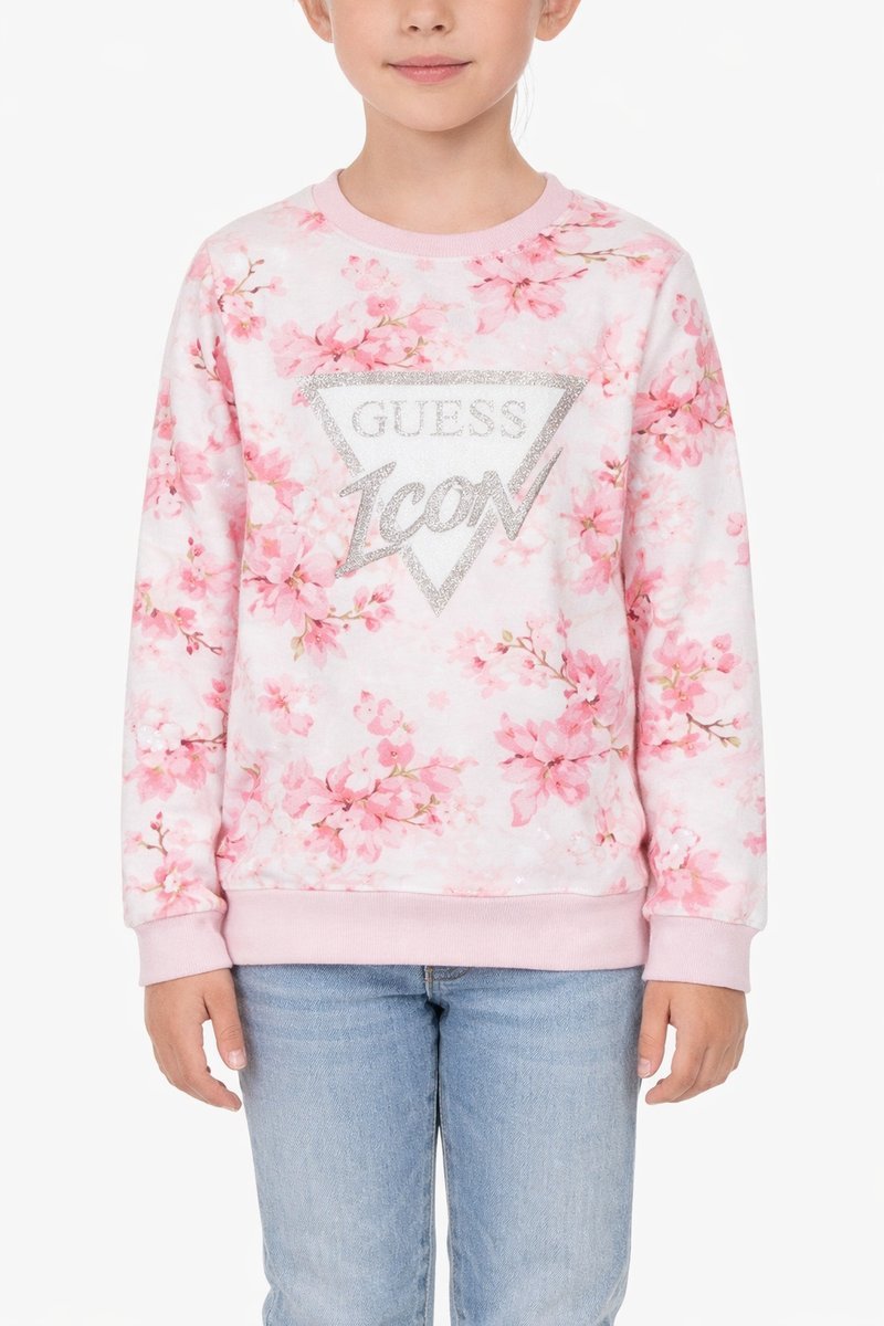 GUESS BLUZA DZIECIĘCA Z KWIATOWYM NADRUKIEM I NAPISEM 84-88 2I3A