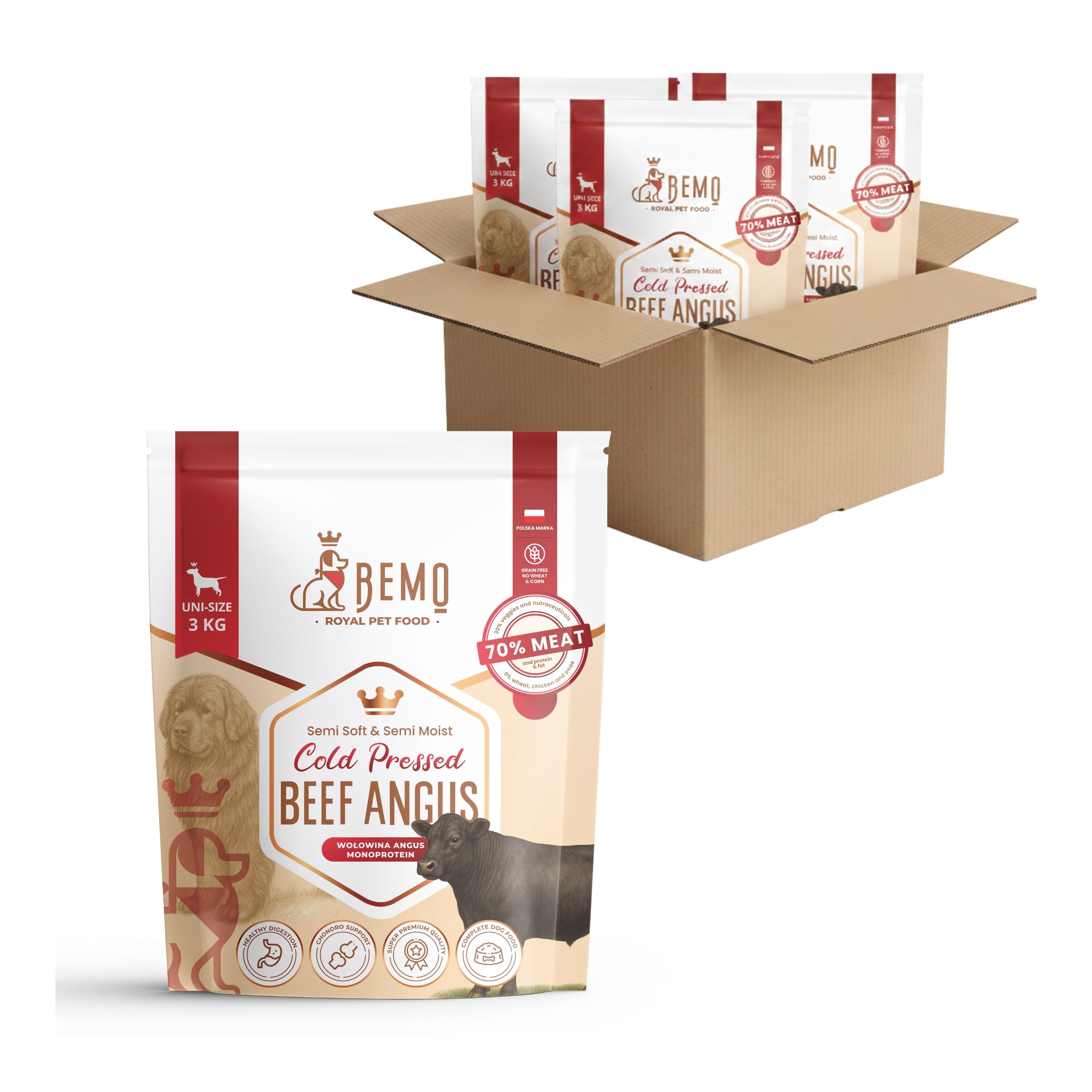 Karma półwilgotna dla psa Bemo Cold Pressed Beef Abgus 9 kg z wołowiną