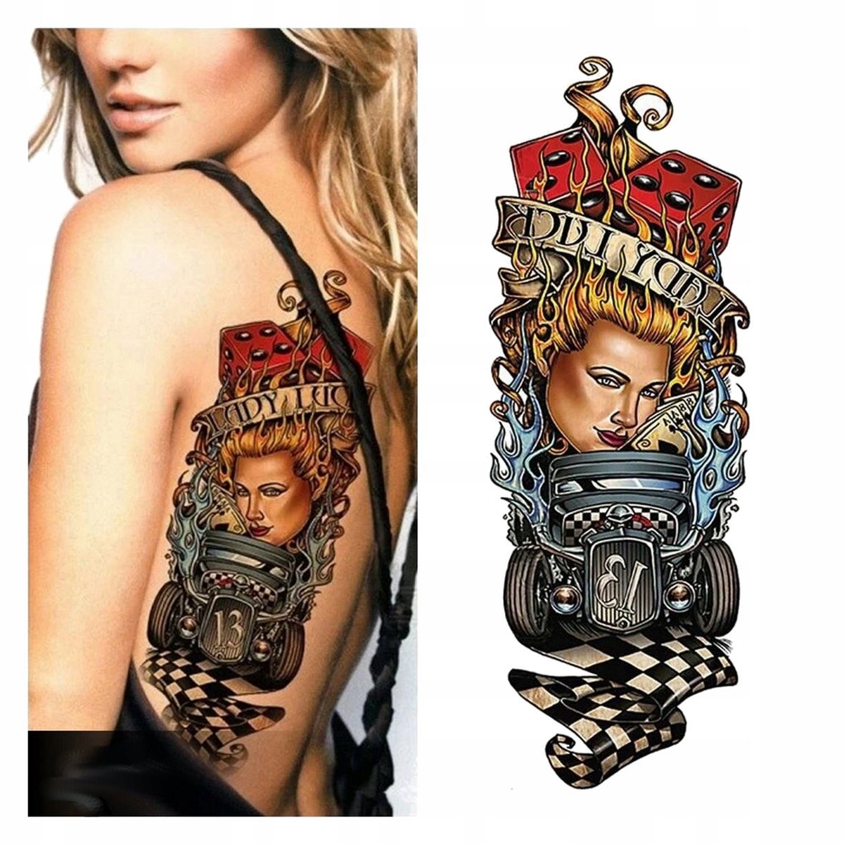 TATUAŻ RĘKAW KOLOROWY 13 WYŚCIG ZMYWALNY TYMCZASOWY WODNY