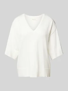 T-shirt z czystej wiskozy z dekoltem w serek model ‘Eslina’ - Koszulki i topy damskie - miniaturka - grafika 1