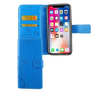 Apple iPhone XS etui na telefon komórkowy etui ochronne etui z klapką etui na kartę niebieskie - Etui i futerały do telefonów - miniaturka - grafika 1