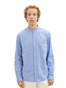 TOM TAILOR Denim Męska koszula z bawełny ze stójką, 32336-shiny Royal Blue Structure, S - Koszule męskie - miniaturka - grafika 1