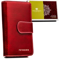 Portfele - Portfel damski pionowy PETERSON skórzany elegancki lakierowany rozbudowany na karty RFID pojemny czerwony - miniaturka - grafika 1