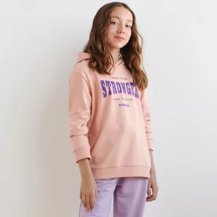Swetry dla dziewczynek - Sinsay - Bluza z kapturem - Różowy - grafika 1