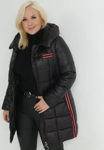 Czarna Kurtka Pikowana Długa z Kontrastowymi Lampasami Feosa - Kurtki damskie - miniaturka - grafika 1