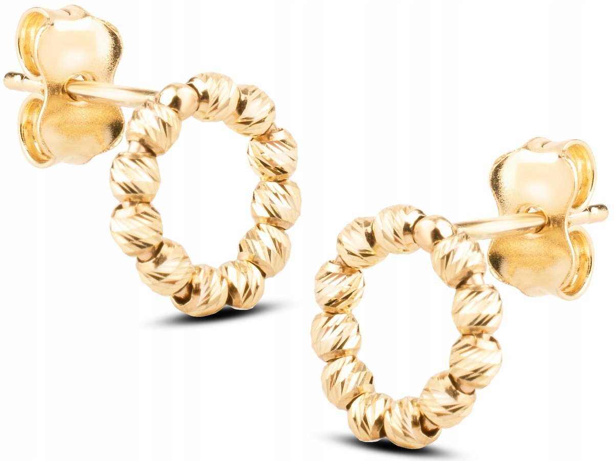 DAMSKIE ZŁOTE KOLCZYKI KÓŁECZKA Z DIAMENTOWANYCH KULECZEK 14KT 585
