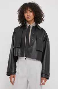 Calvin Klein kurtka skórzana damska kolor czarny przejściowa - Kurtki damskie - miniaturka - grafika 1