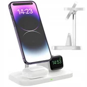 Ładowarki do telefonów - Ładowarka indukcyjna do IPHONE 11 12 13 14 15 APPLE WATCH magsafe 3w1 ZHX-CW01 BIAŁA - miniaturka - grafika 1