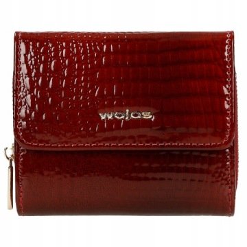 Portfel Damski Skórzany mały Lakierowana Skóra Naturalna czerwony Wojas